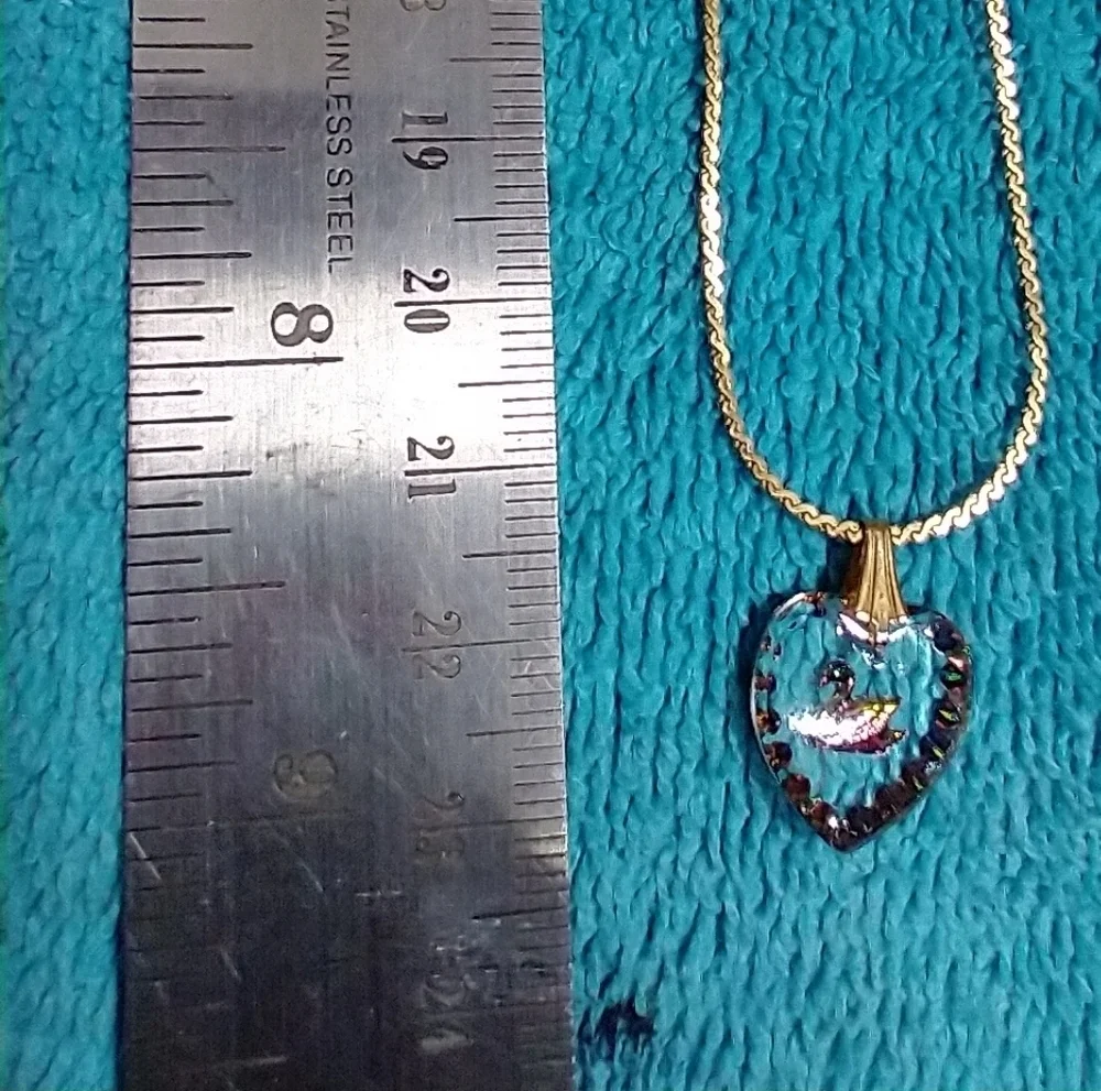 Multicolor Colorful Swan Heart Necklace Goldtone Vintage - Picture 2 of 4